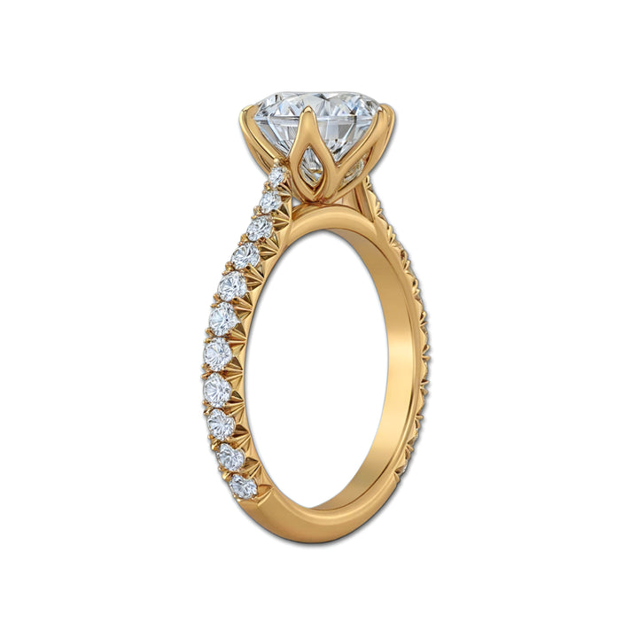 Round Diamond Cathedral Tulip with French Pave Ring