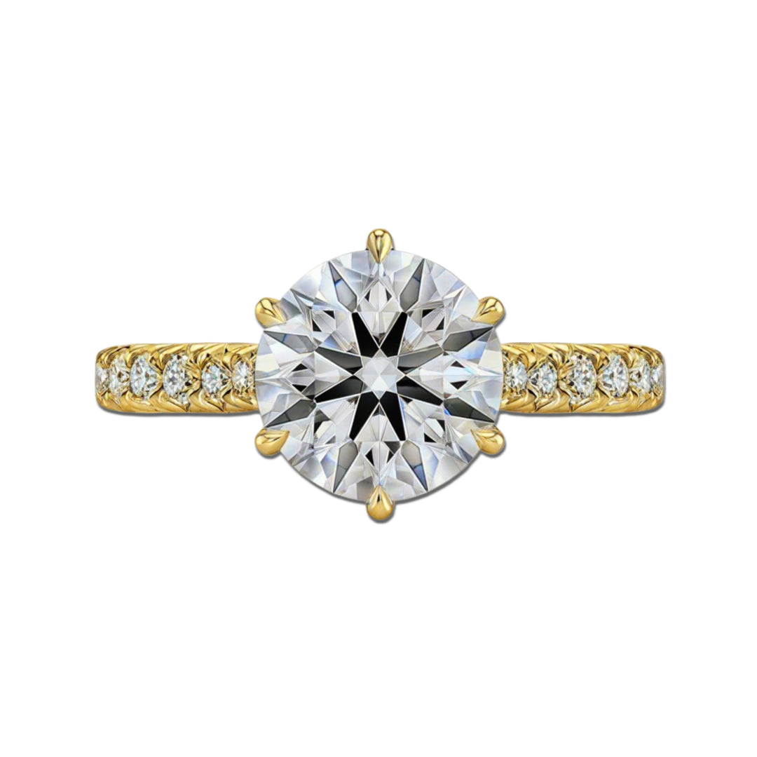 Round Diamond Cathedral Tulip with French Pave Ring