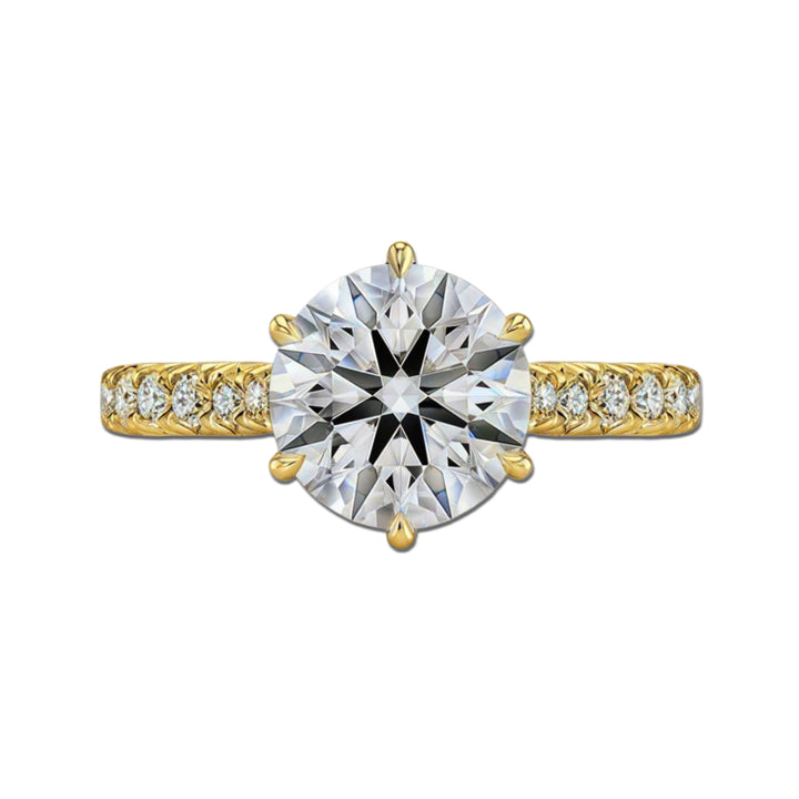 Round Diamond Cathedral Tulip with French Pave Ring
