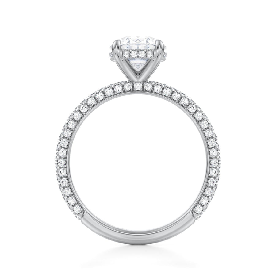 Oval Hidden Halo With Three Row Pave Ring (Platinum 950)