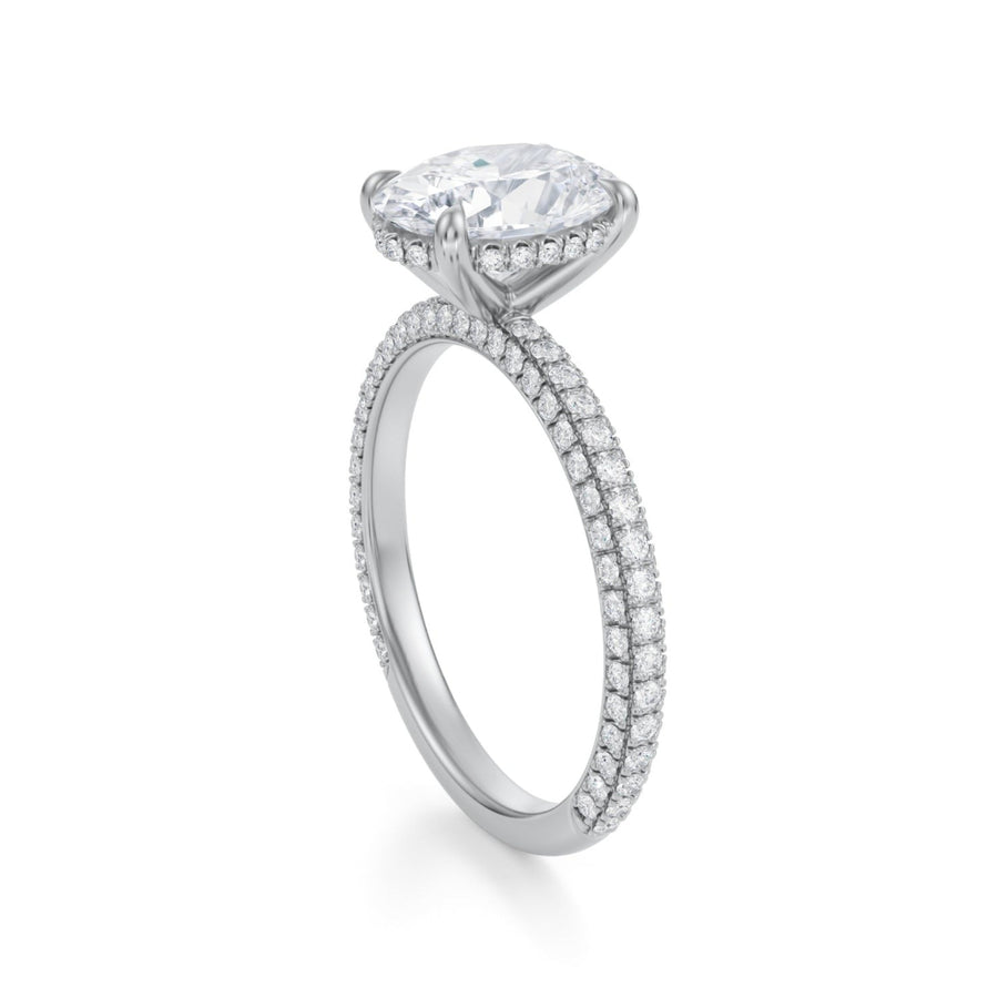 Oval Hidden Halo With Three Row Pave Ring (Platinum 950)