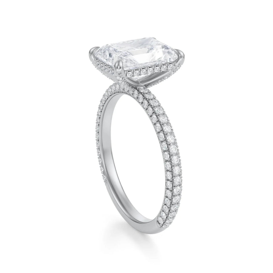 Radiant Diamond Basket With Three Row Pave (18K White Gold)