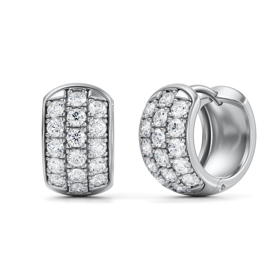 Three Row Pave Huggie Earrings