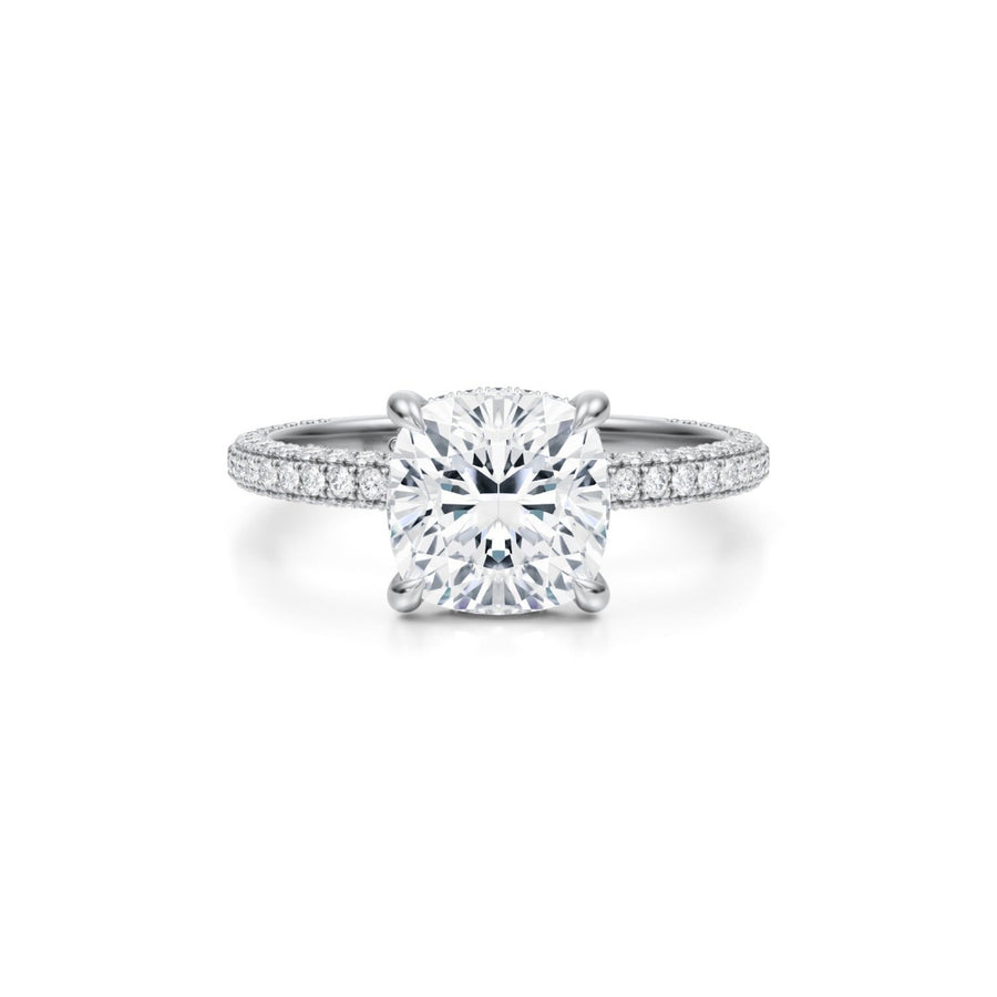 Cushion Hidden Halo With Three Row Pave Band