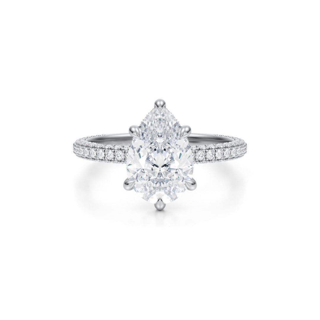 Pear Hidden Halo with Three Row Pave Band