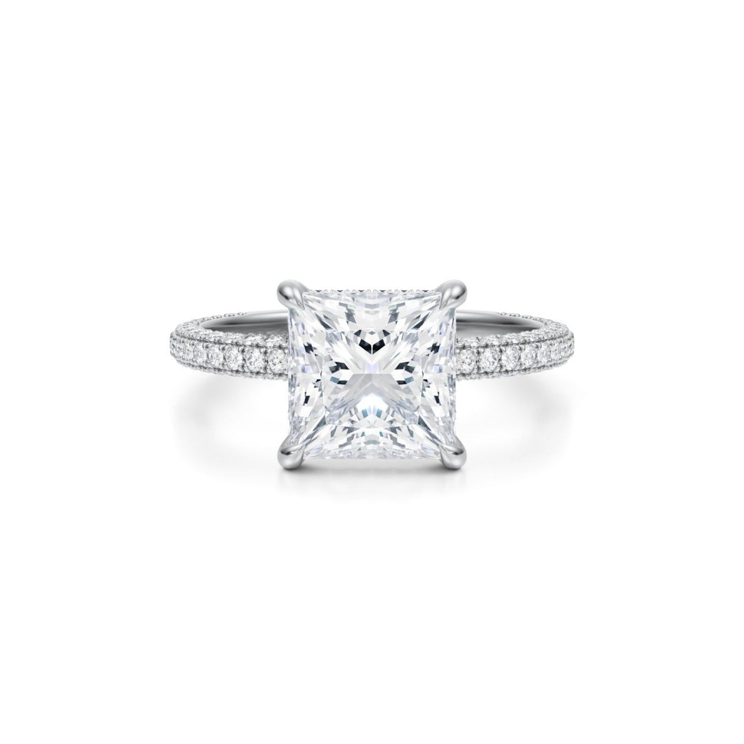 Princess Hidden Halo with Three Row Pave Band