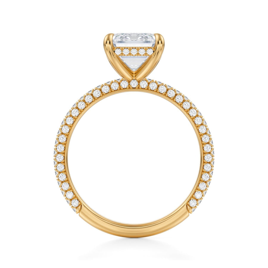 Emerald Hidden Halo with Three Row Pave Band
