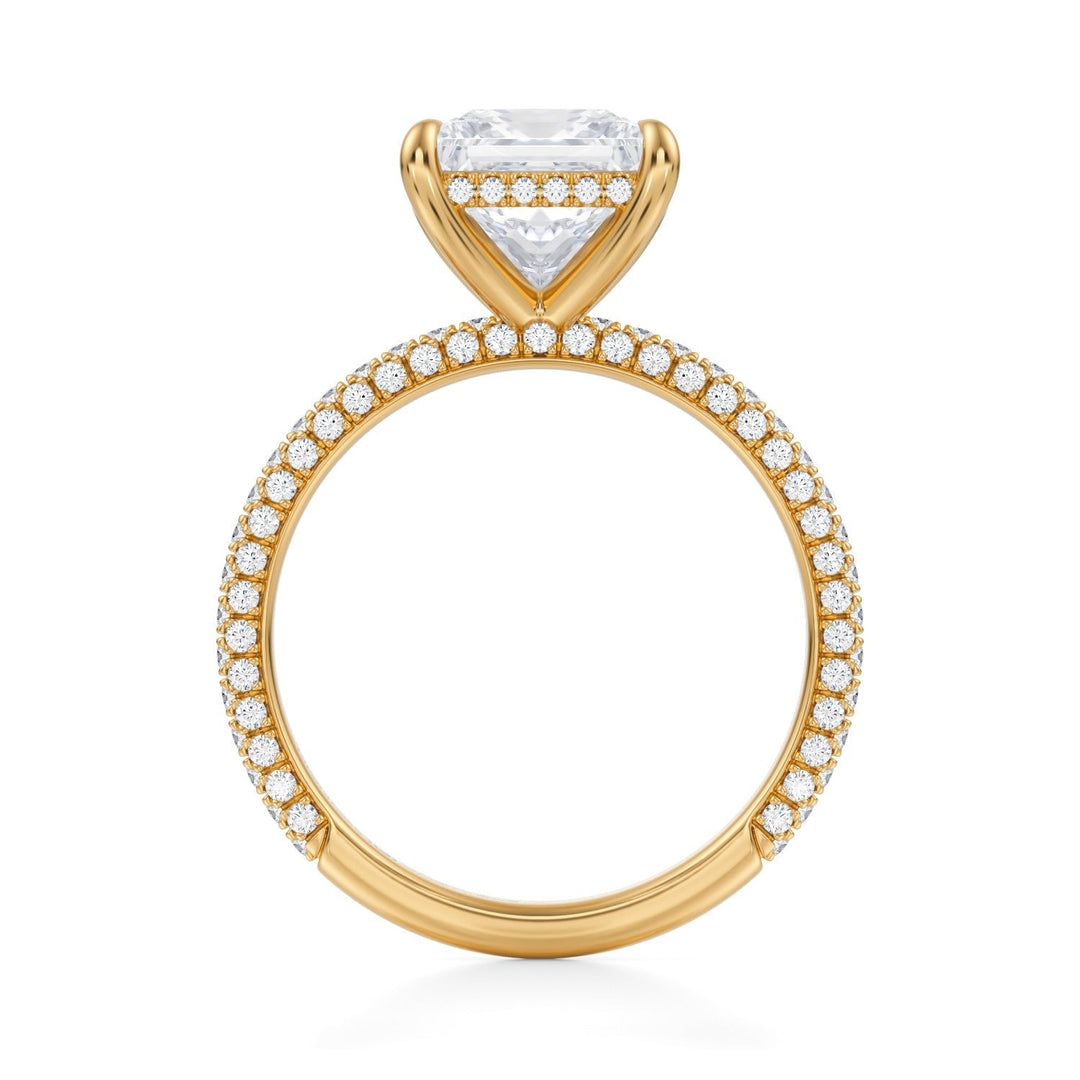 Princess Hidden Halo with Three Row Pave Band