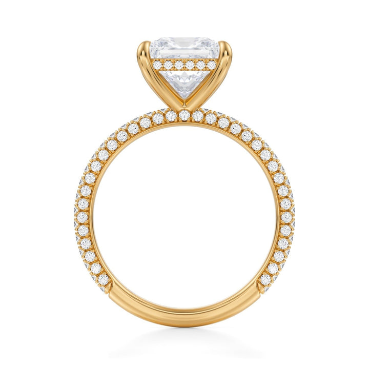 Princess Hidden Halo with Three Row Pave Band