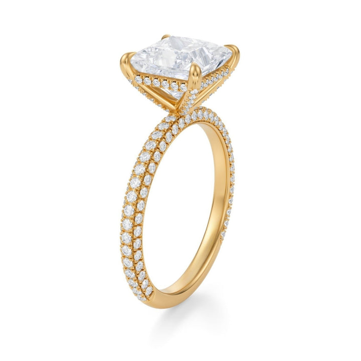 Princess Diamond Basket With Three Row Pave Ring