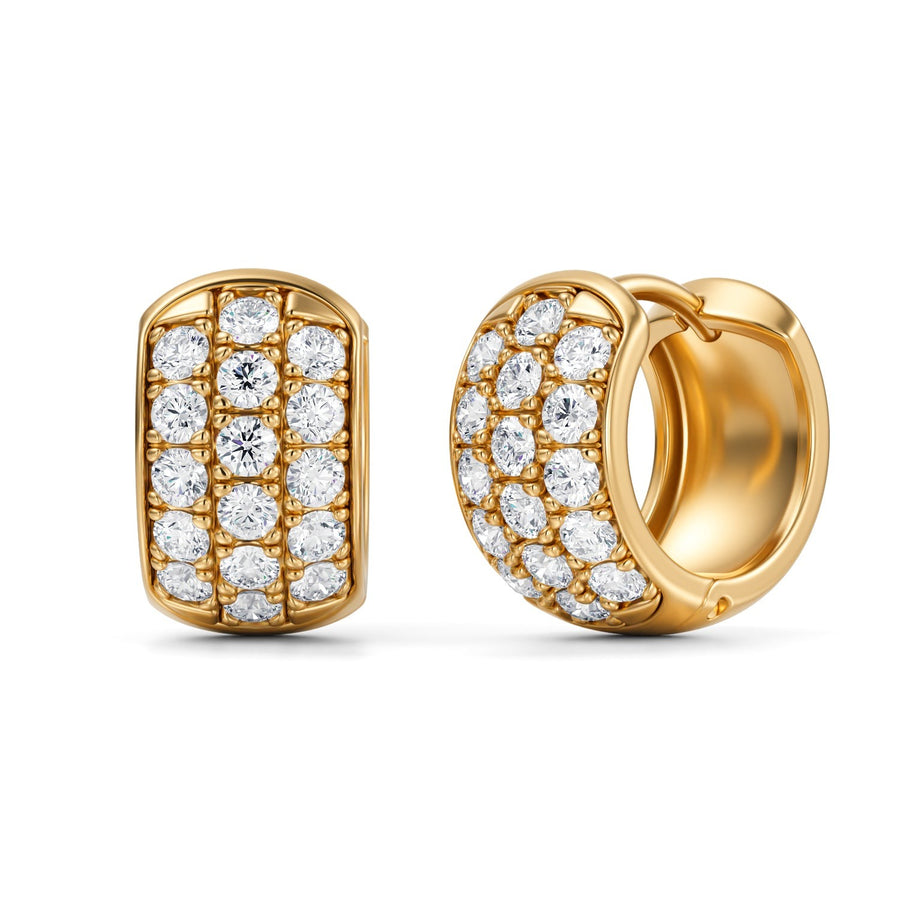 Three Row Pave Huggie Earrings