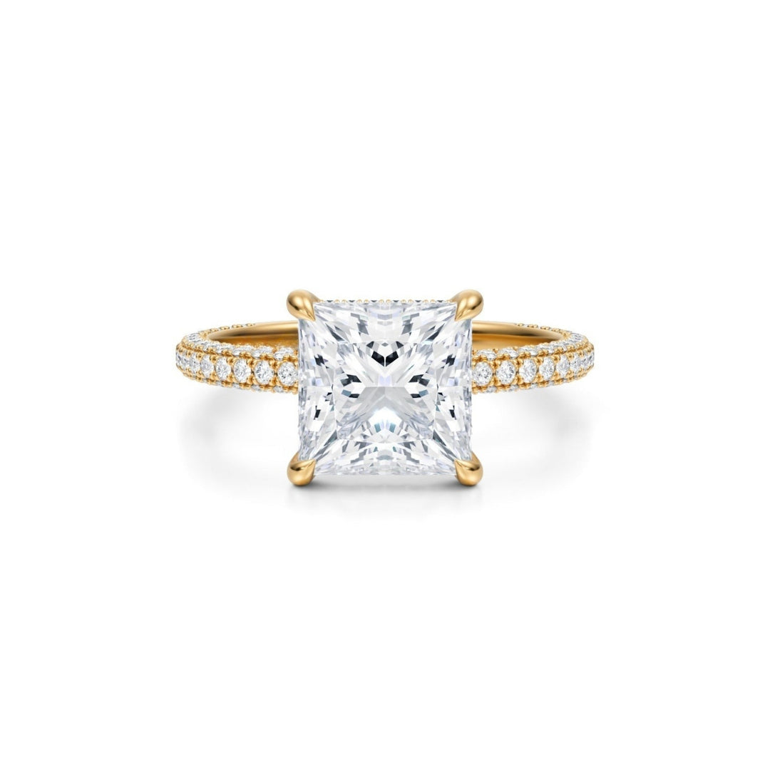 Princess Hidden Halo with Three Row Pave Band