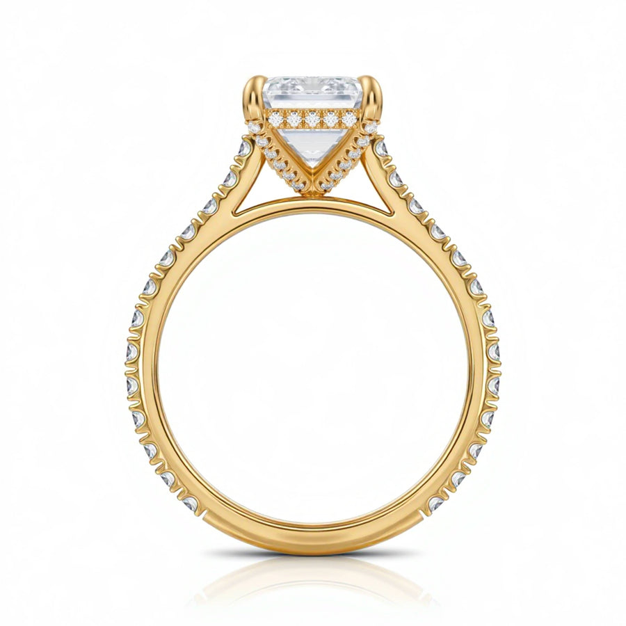 Emerald Pave Cathedral Ring With Diamond Basket