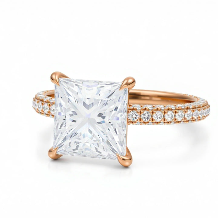 Princess Diamond Basket With Three Row Pave Ring