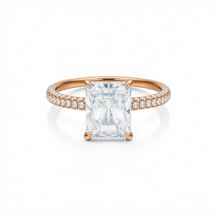 Radiant Diamond Basket With Three Row Pave Ring