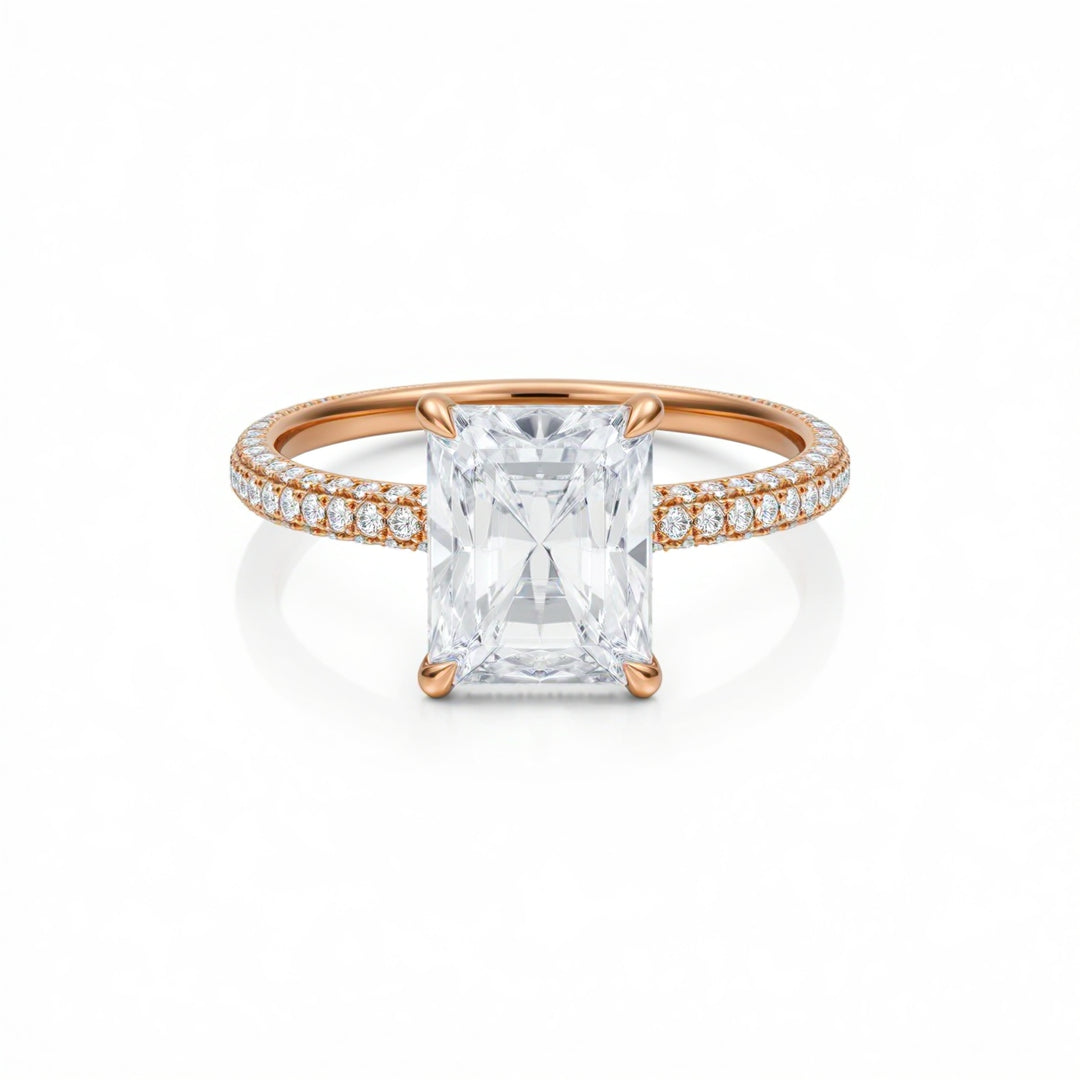 Radiant Three Row Pave Ring With Pave Prongs