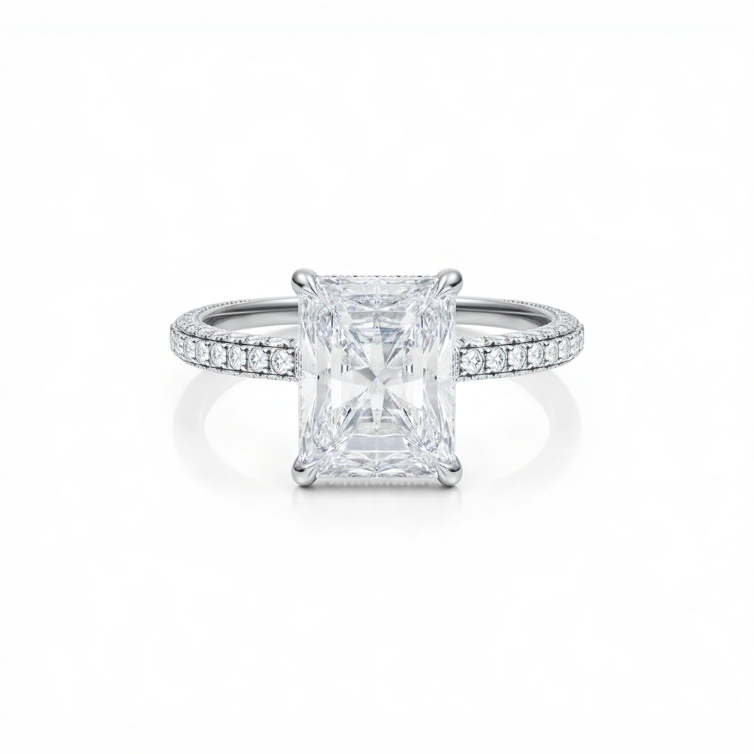 Radiant Three Row Pave Ring With Pave Prongs