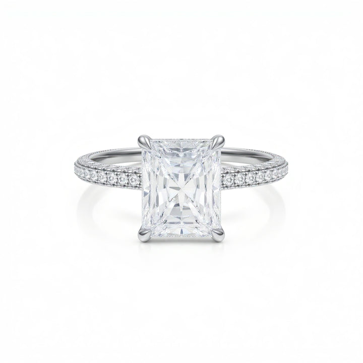 Radiant Diamond Basket With Three Row Pave Ring