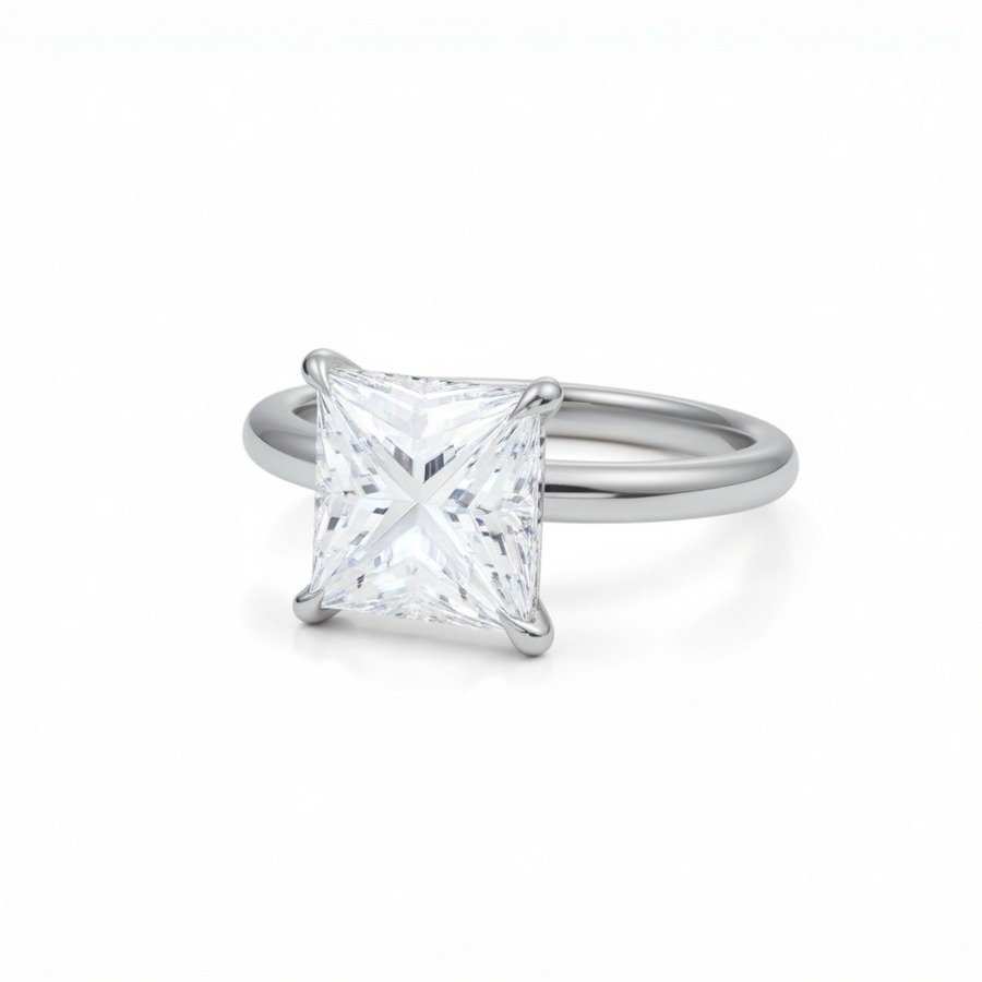 Princess Solitaire Ring With Diamond Basket