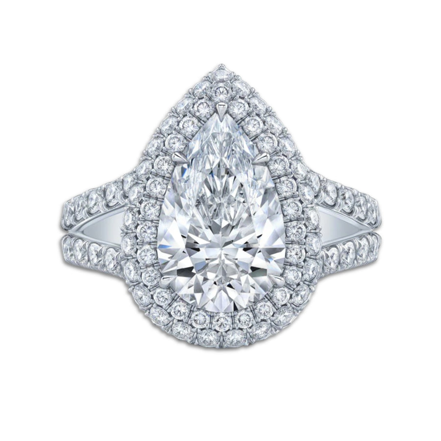 Pear Shape Double Halo Diamond Ring