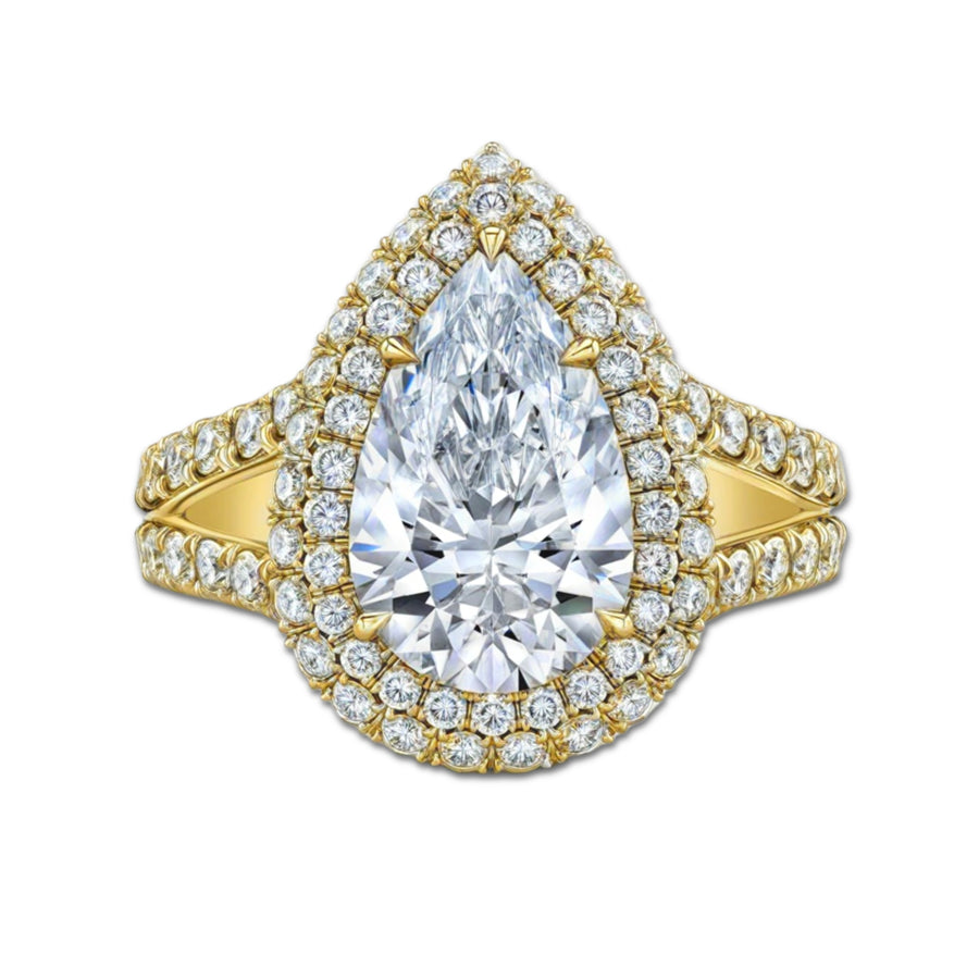 Pear Shape Double Halo Diamond Ring