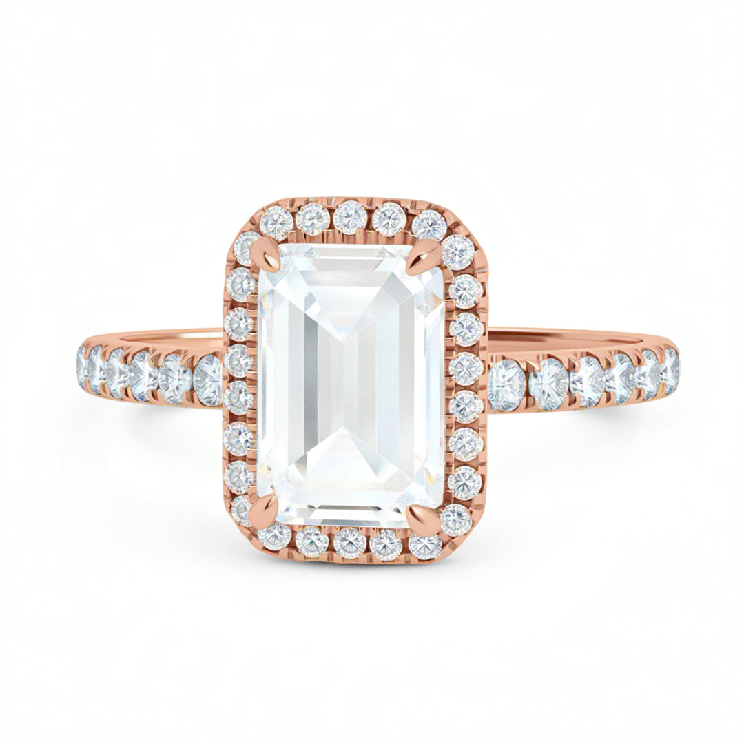 Emerald Halo Solitaire Ring With Pave Band