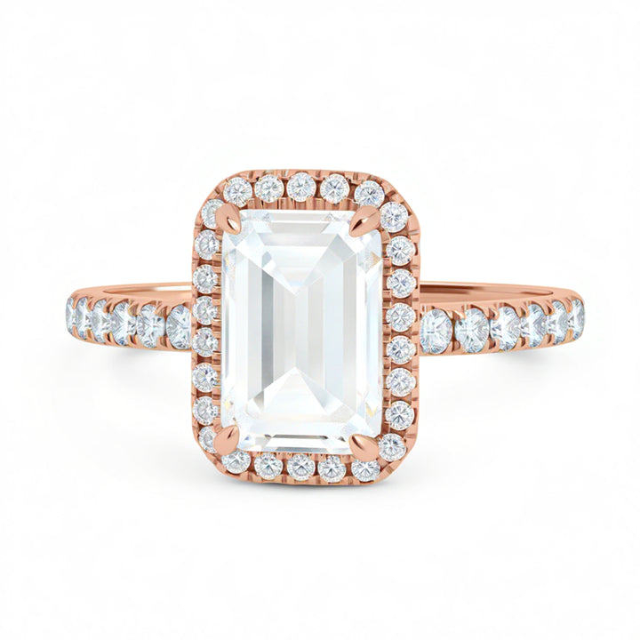 Emerald Halo Solitaire Ring With Pave Band