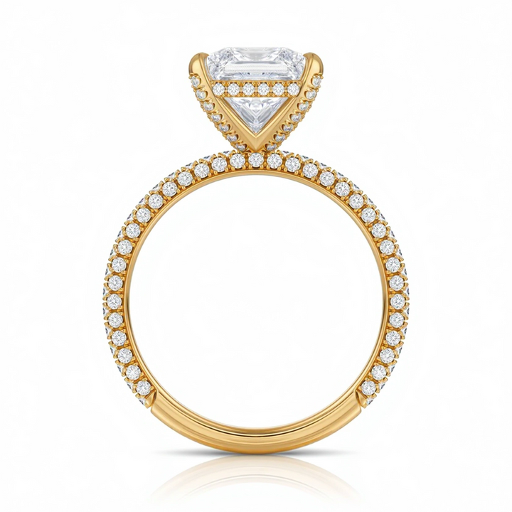 Princess Diamond Basket With Three Row Pave Ring