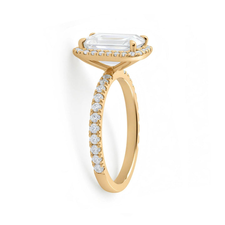 Emerald Halo Solitaire Ring With Pave Band