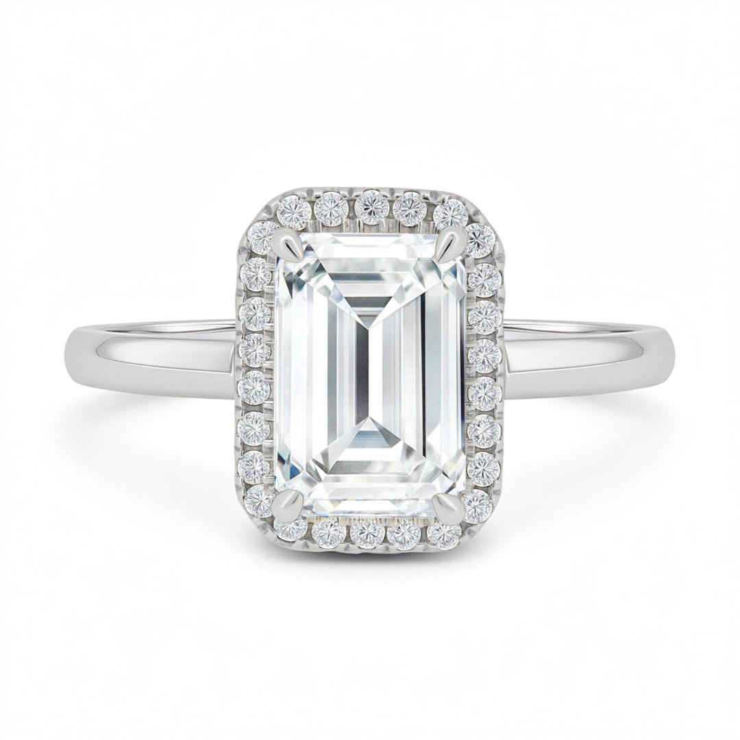 Emerald Halo Solitaire Ring