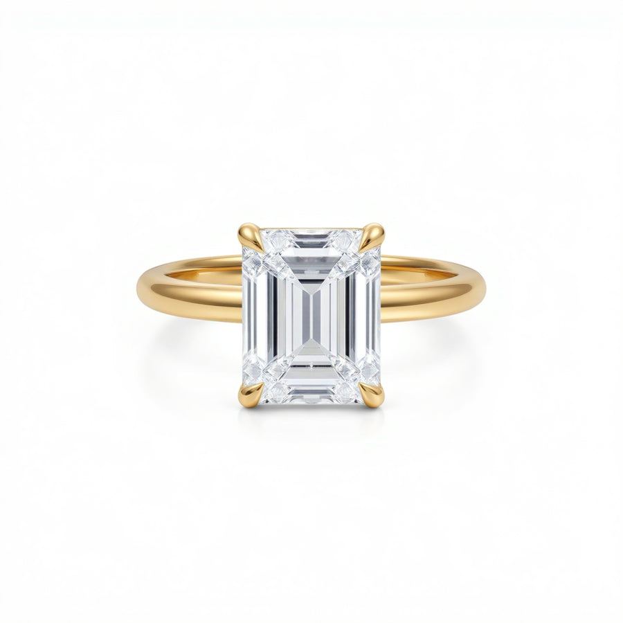 Emerald Solitaire Ring With Diamond Basket