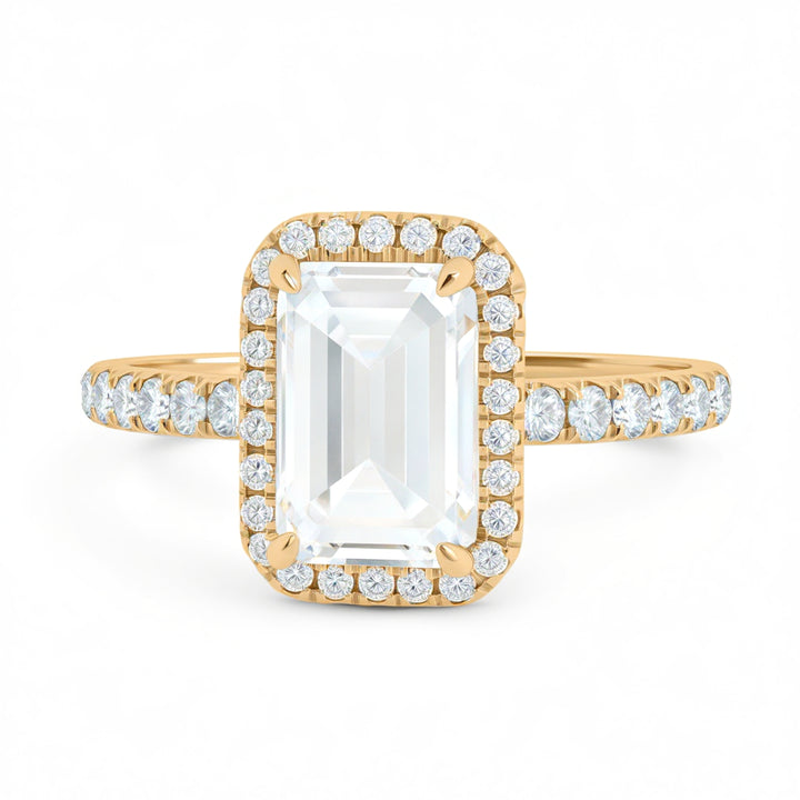 Emerald Halo Solitaire Ring With Pave Band