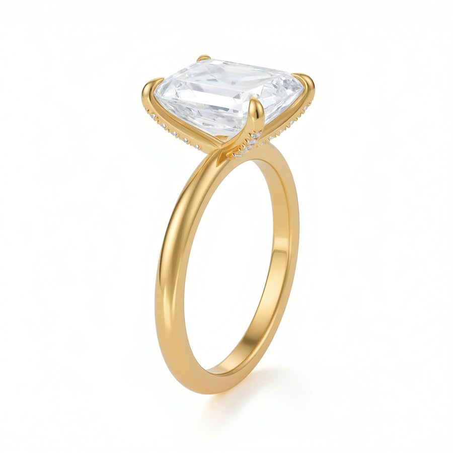 Emerald Solitaire Ring With Pave Prongs
