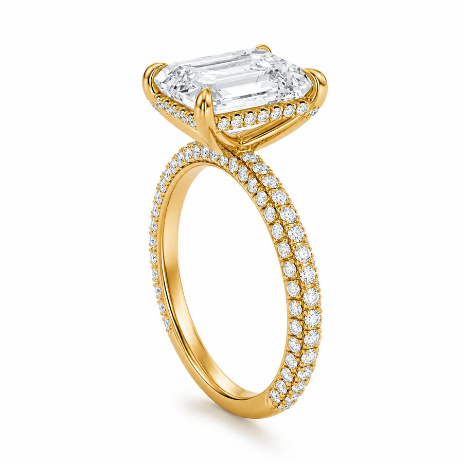 Emerald Hidden Halo with Three Row Pave Band