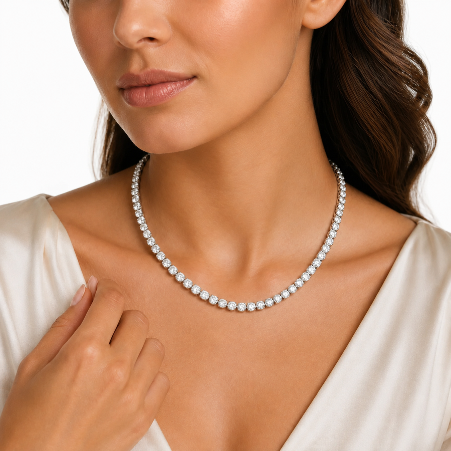 25 Carat Round Lab Grown Diamond Tennis Necklace