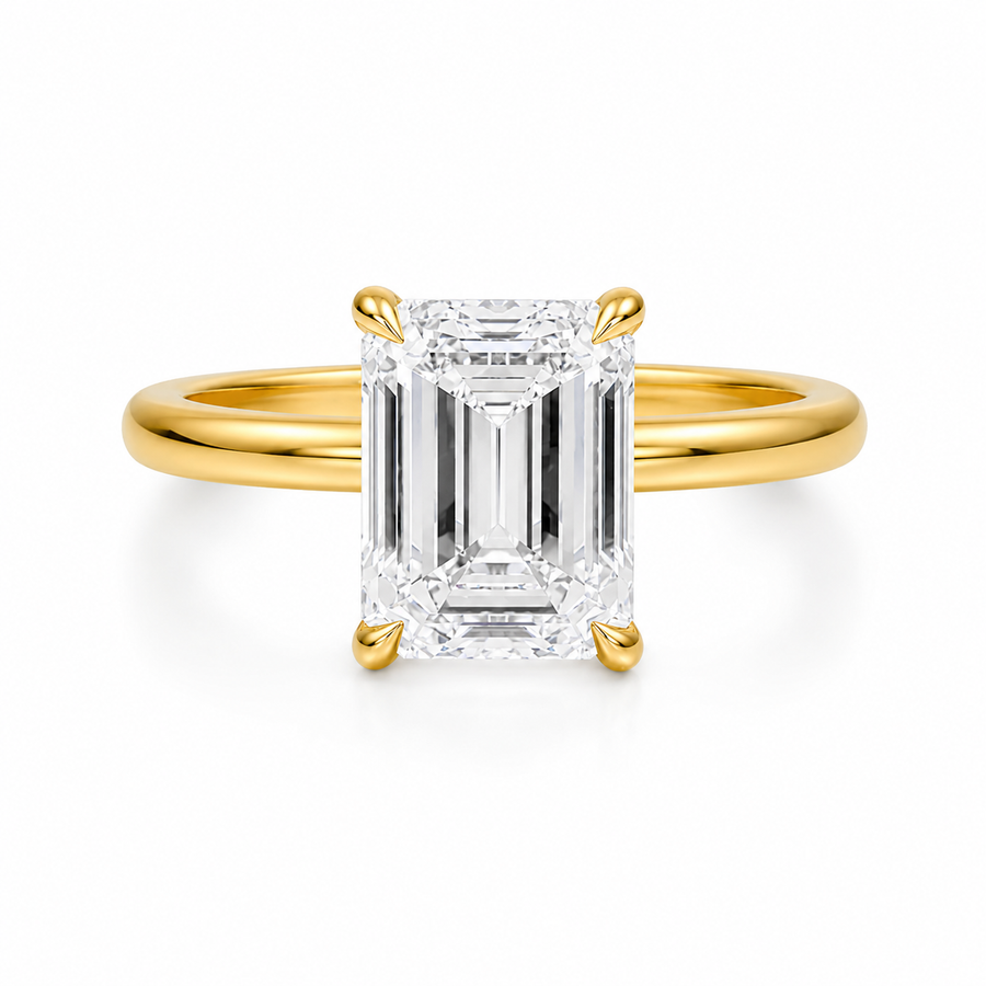 Emerald Solitaire Ring With Pave Prongs