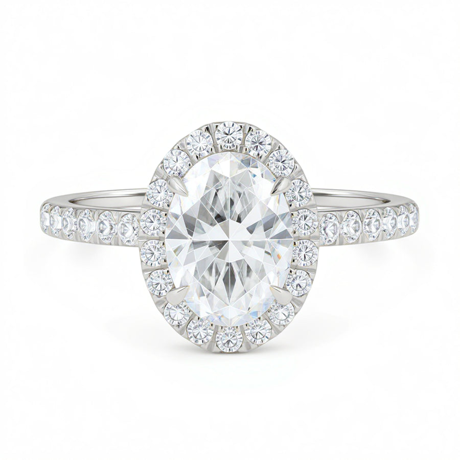 Oval Halo Solitaire Ring With Pave Band