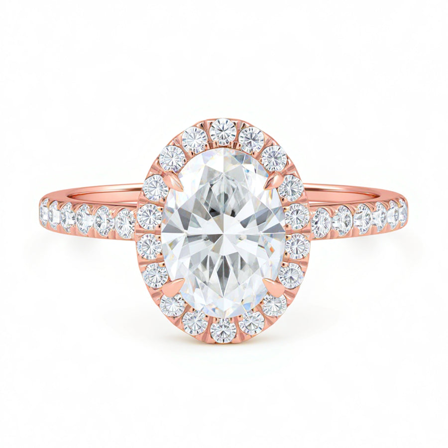 Oval Halo Solitaire Ring With Pave Band