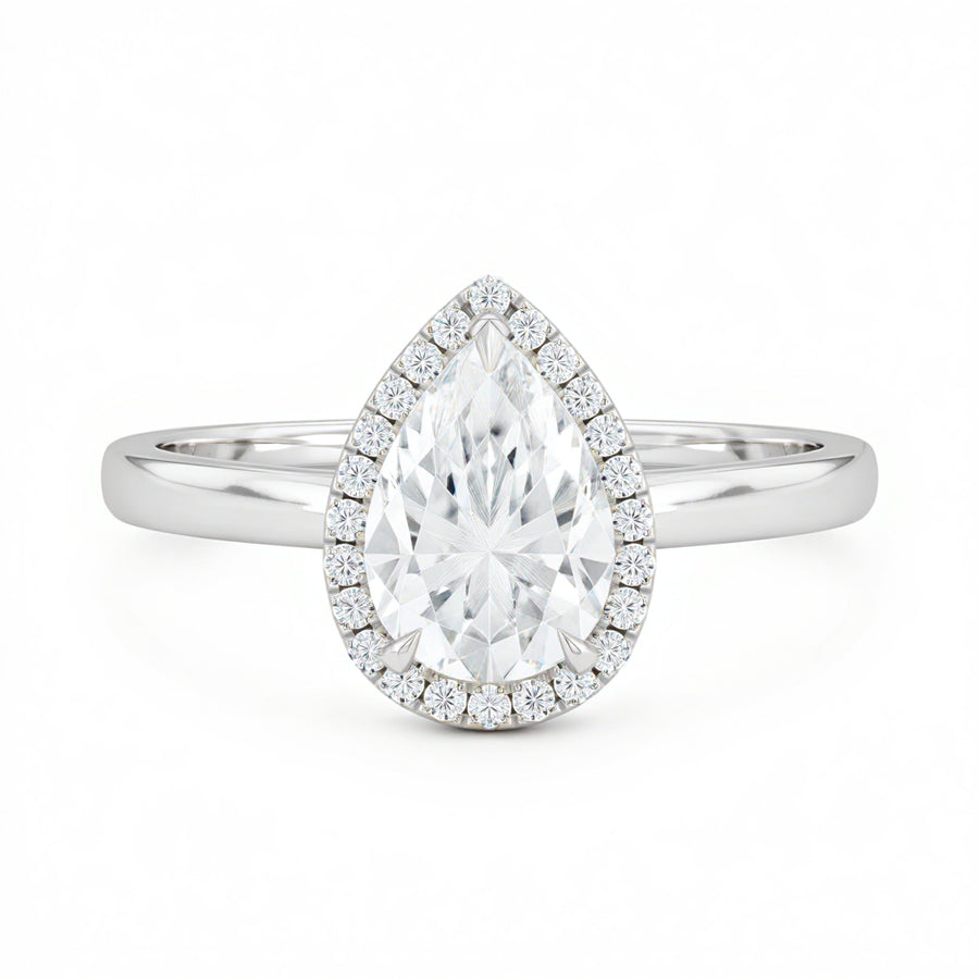 Pear Halo Solitaire Ring
