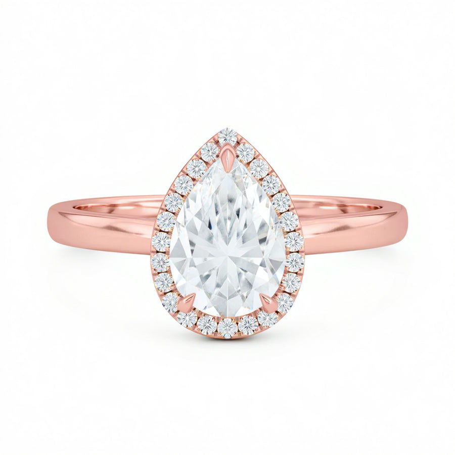 Pear Halo Solitaire Ring