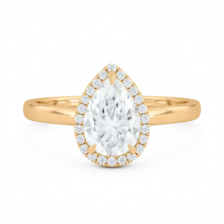 Pear Halo Solitaire Ring