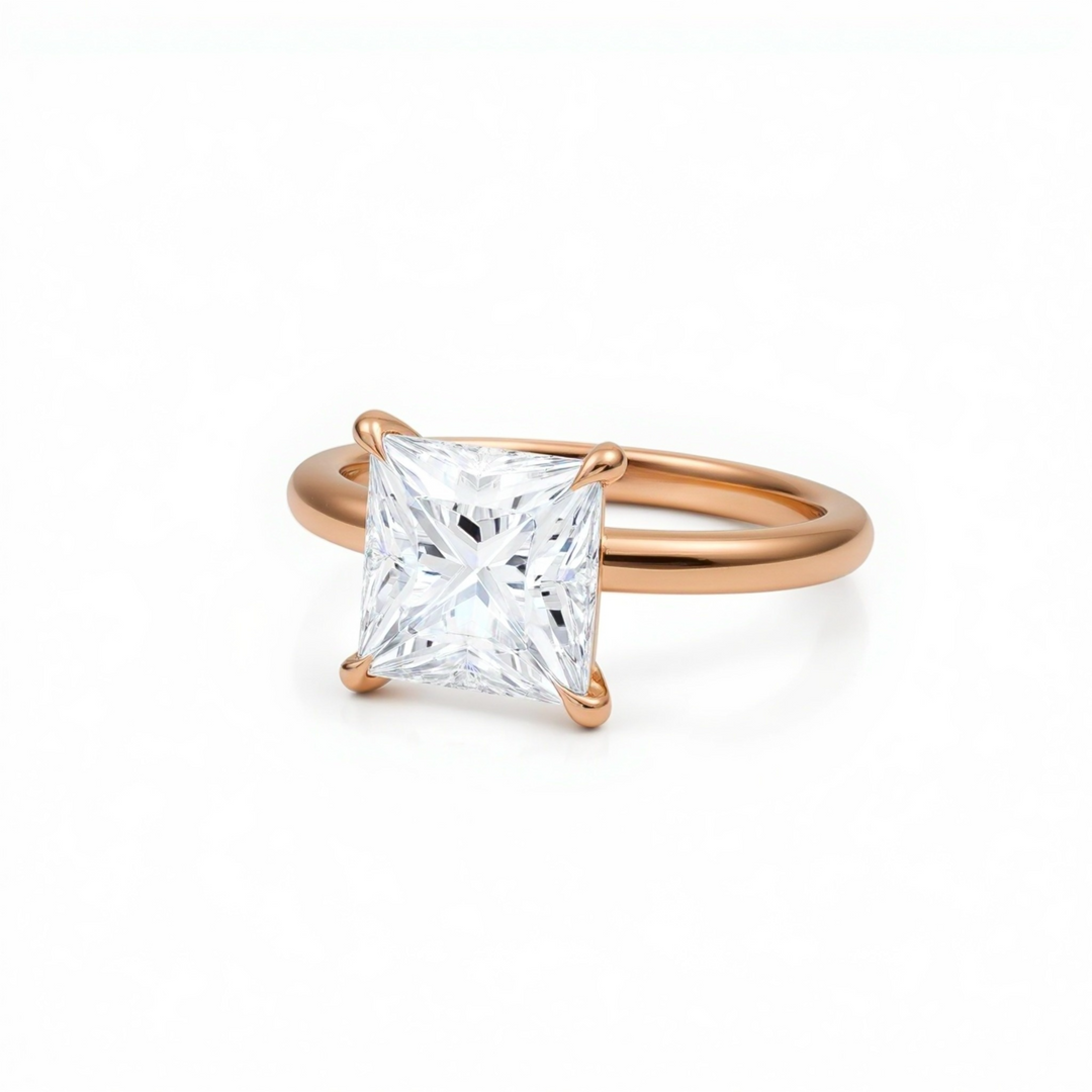 Princess Solitaire Ring With Pave Prongs