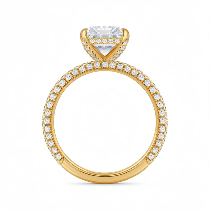 Radiant Diamond Basket With Three Row Pave Ring