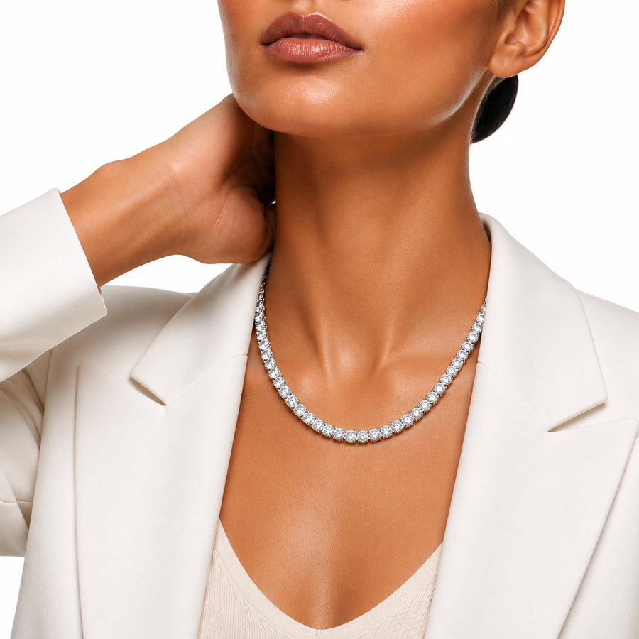 27 Carat Round Lab Grown Diamond Tennis Necklace