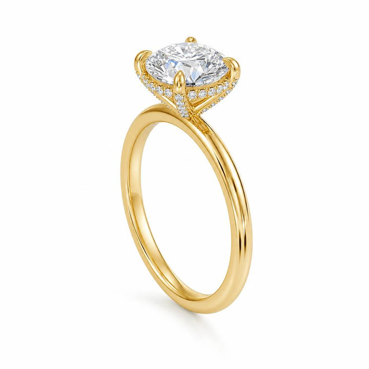 Round Solitaire Ring With Diamond Basket