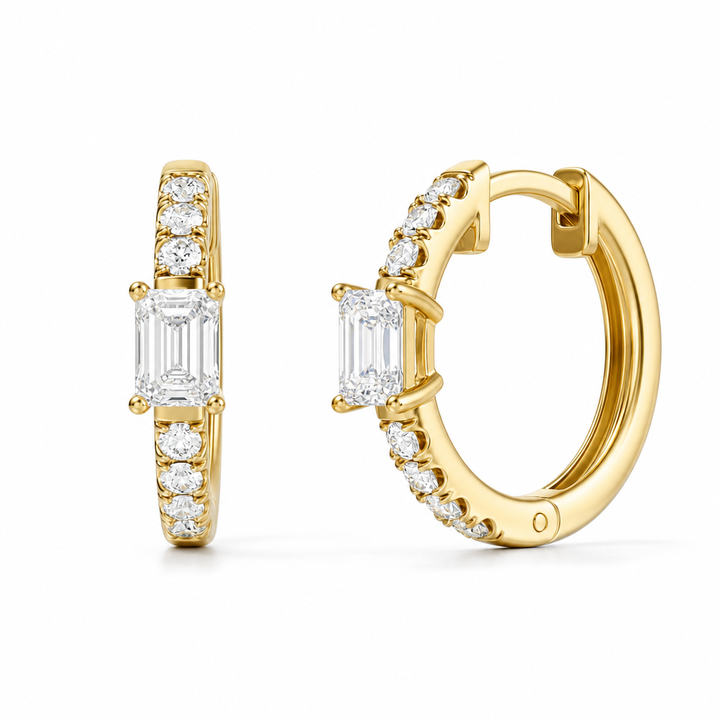 Lab Grown Emerald Diamond Huggie Earrings