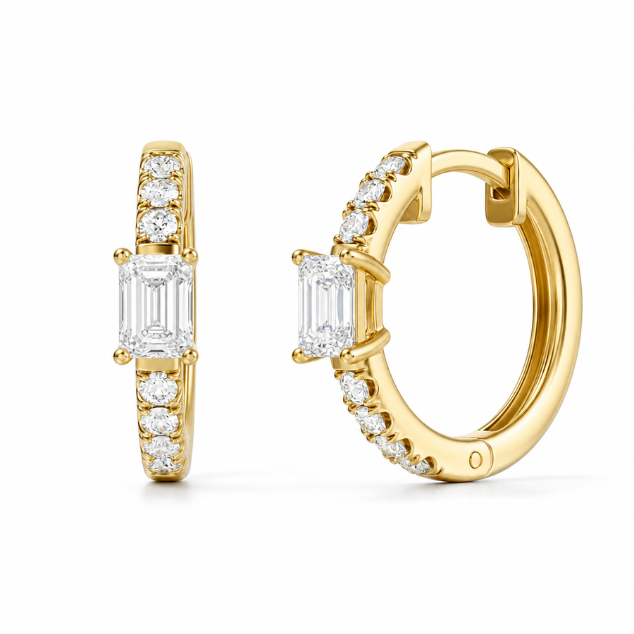 Lab Grown Emerald Diamond Huggie Earrings