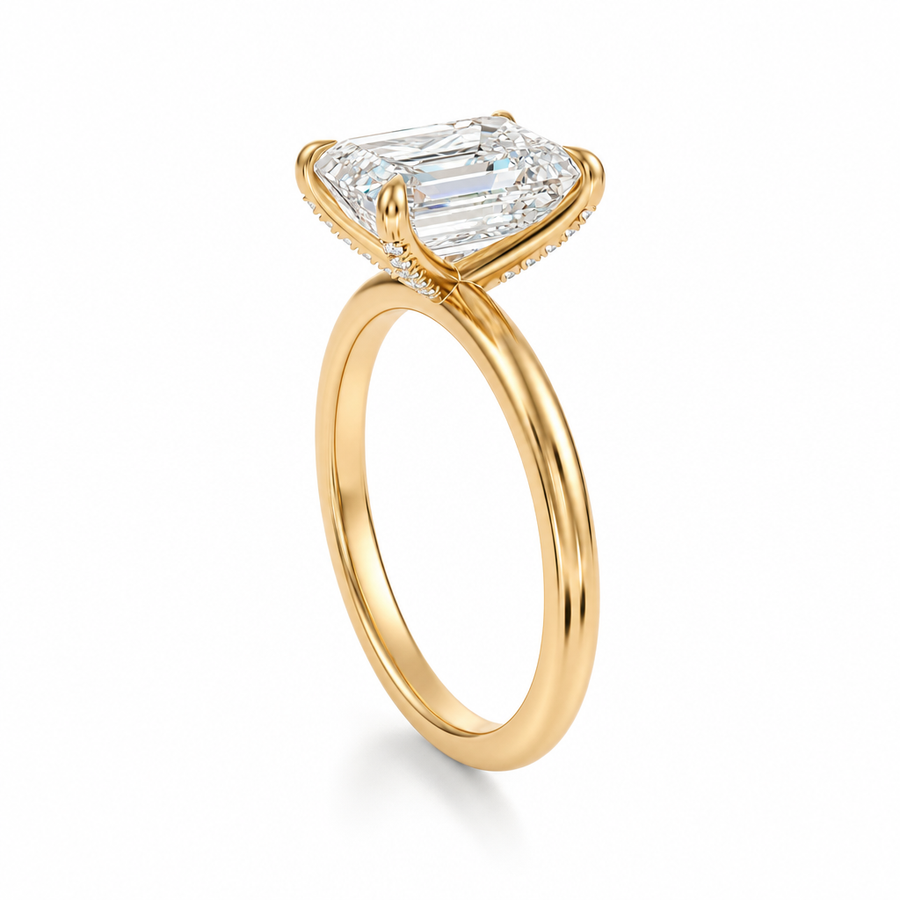 Emerald Solitaire Ring With Pave Prongs