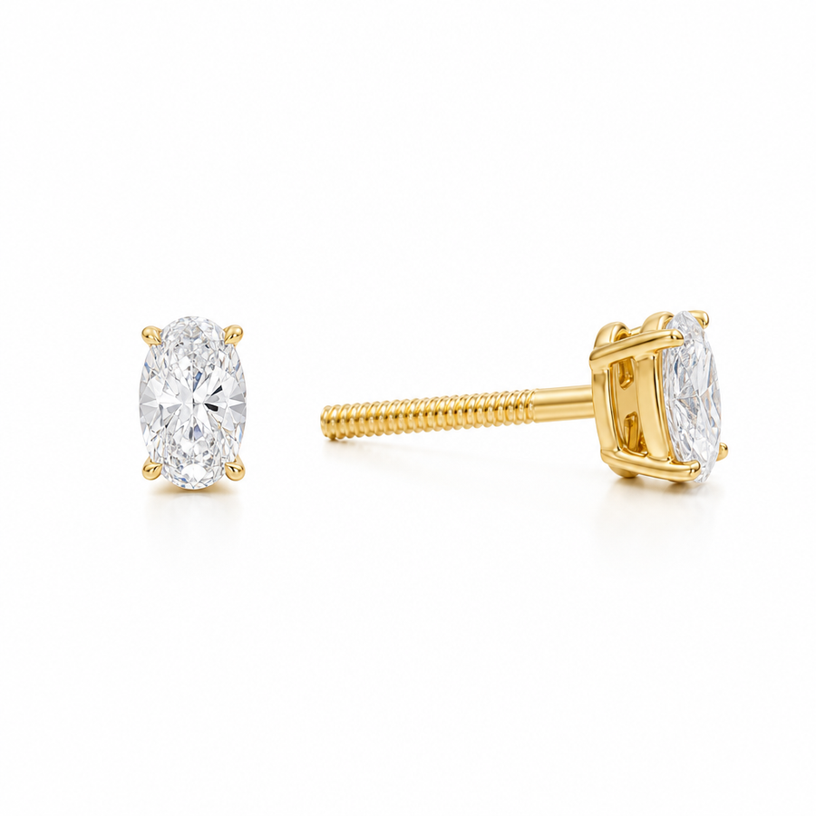 0.50 carat oval lab grown diamond stud earrings in 14K gold