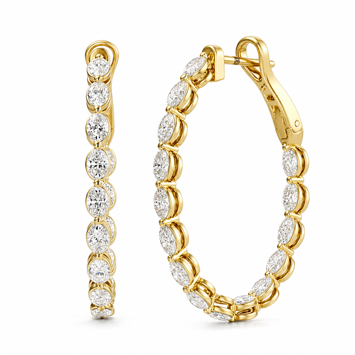 3 Carat Oval Inside Out Lab Grown Diamond Hoop Earrings